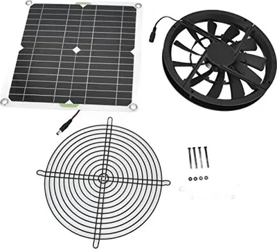 Produktbild von Ejoyous Solarpanel Lüfter Kit, 100 W Wasserdichter Solarlüfter Solarbetriebener Ventilator Runder Abluftventilator für Gewächshäuser Haustierhäuser