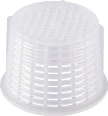 A white plastic sieve for a sand filter system.
