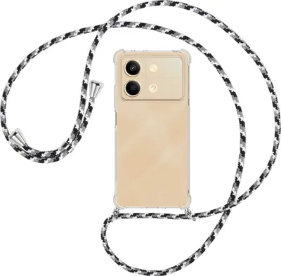 Produktbild von Handykette Backcover-Schutzhülle mit Band (Metall silberfarben) für Xiaomi Redmi Note 13 Pro 5G - schwarz/grau/weiß