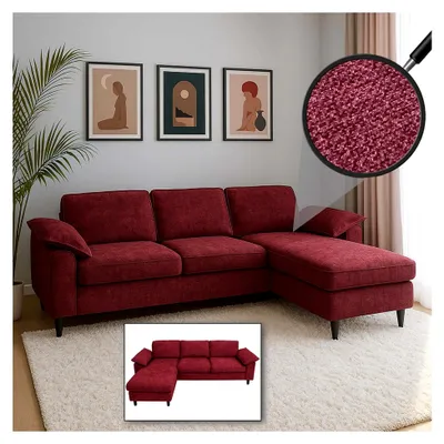 Produktbild von Sofa-Garnitur HWC-O71, Ecksofa L-Form, Liegefläche links/rechts, Stoff (320 g/m²) Holz 84x229x140cm - Bordeaux