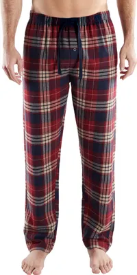 Produktbild von Götzburg Herren Flanell Lange Hose -  Schlafhose – rot kariert, 100 % Baumwolle, mit Seitentaschen & Kordelzug, weiche Pyjamahose für gemütliche Nächte Größe: 52