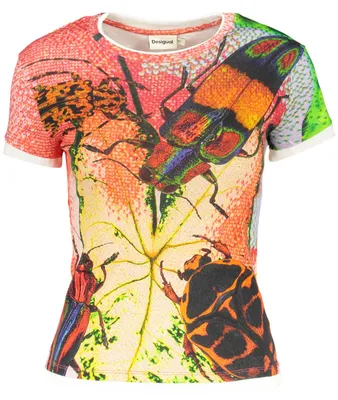 Produktbild von Stilvolles rotes Damen-Kurzarmshirt mit Muster und Rundhals
