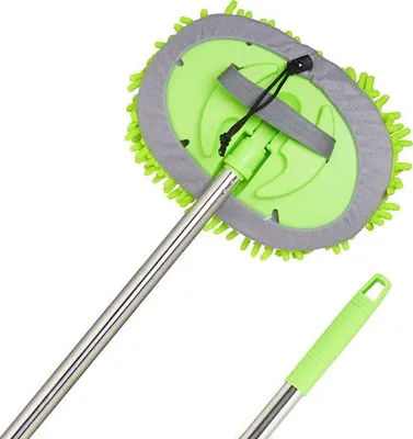 Produktbild von Famanu Teleskopische Auto Waschbürste 2 in 1 - 160 cm - Mikrofasern - Grün Silber