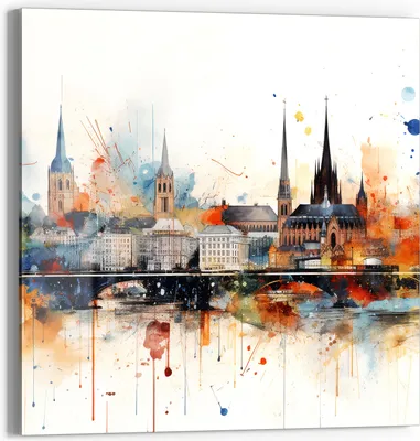 Produktbild von DEQORI Glasbild Echtglas 30x30 cm 'Bunter Stadtzauber' Wandbild Bild modern Deko