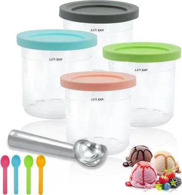 Image de Coupes à glace sans BPA avec couvercles et cuillères pour la sorbetière Ninja Creami - Lot de 4 pièces | Accessoires pour les séries NC301, NC300 et NC299UK