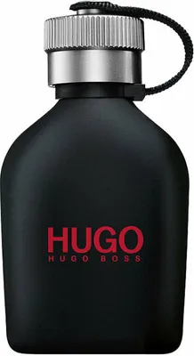 A black bottle of Hugo Boss perfume with red lettering.