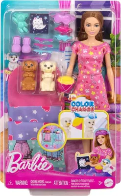 Image de Mattel Barbie Pyjama Party Set : Poupée +2 chiens HXN01
