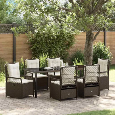 Image de Mobilier d'extérieur exclusif - Ensemble de jardin pour 7 personnes, couleur marron, en résine tressée