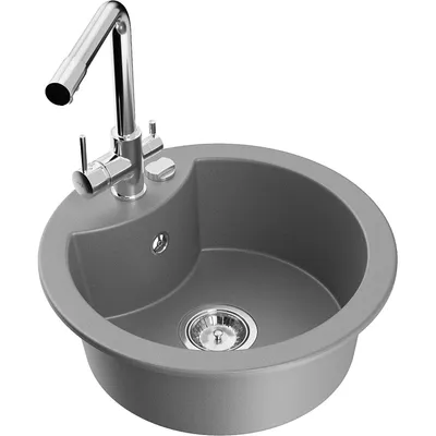 Zdjęcie produktu dla Mexen Diego zlewozmywak granitowy 1-komorowy z baterią kuchenną Duero, szary - 6512-71-671600-00