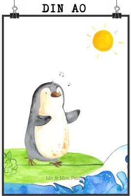 Produktbild von Mr. & Mrs. Panda Bild Pinguin Surfer DIN A0 - Weiß - Geschenk, Portugal, Urlaub, Hawaii, wanddeko, drucke, Plakat, Deko, Motiviert, Optimistisch, Wandbild