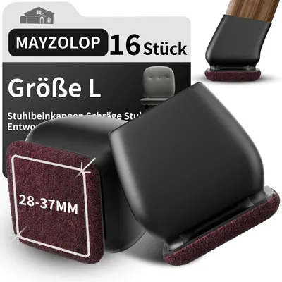 Obrázek produktu pro 16 kusů ochranných krytek na nožky židlí s filcem, určené pro hranaté nožky