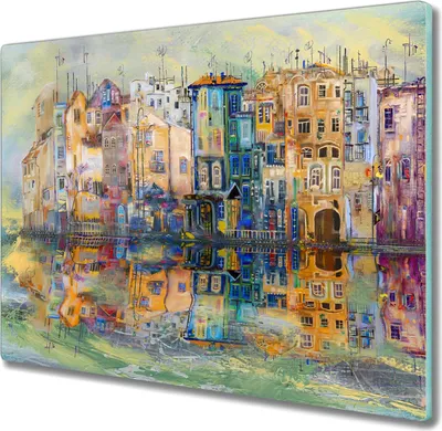 Produktbild von Coloray Hackbrett Herdabdeckplatte 60x52 cm Küchenbrett Kochplattenabdeckung Schneidebrett - Stadt Wasser