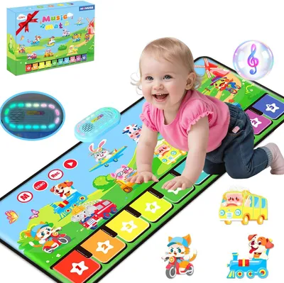 Image de Jouets pour bébé dès 1 an – Tapis musical avec 80 sons, 10 animaux et 10 véhicules, tapis de piano avec mélodies, sons d'animaux et de voitures – Jouets éducatifs pour garçons et filles de 1 à 3 ans