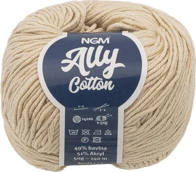 Zdjęcie produktu dla Przędza ALLY Bawełna – 50 g / 140 m – szampański