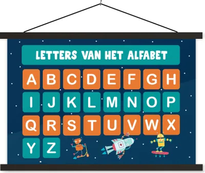 Produktbild von MuchoWow® Textilposter Kinderzimmer - Alphabet - Lernen - Jungen - Mädchen - Kinder - Kinder 150x100 cm mit schwarzem Rahmen - Schlafzimmer