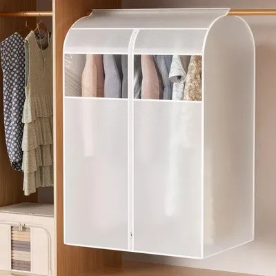 Produktbild von Transparante Stoffachtkiste, Lange Stoffachtkisten 80 x 60 x 120 cm, Kostüm- und Mantelbehälter mit doppeltem Reißverschluss, wasserdichter Stoffbehälter für Kleidung