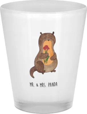 Produktbild von Mr. & Mrs. Panda Schnapsglas Otter Blumenstrauß - Transparent - Geschenk, Stamperl, Niedlich, Pinnchen, Süß, Seeotter, See, Shotglas, Gläschen, Likörglas