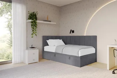 Produktbild von ALTDECOR Jugendbett mit Bettkasten - LOVY - 90x200 cm Dunkelgrau - Casablanca 2315 - Bett ohne Matratze - Einzelbett mit Stauraum - Polsterbett Kinderbett