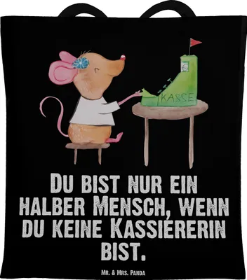 Produktbild von Mr. & Mrs. Panda Einkaufstüte Kassiererin Herz - Schwarz - Geschenk, Tasche, Lustig, Spruch, Schultasche, Einkaufstasche, Kassenwartin, Tote Bag, Laptoptasche, Witzig