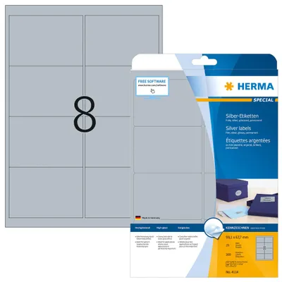 Produktbild von Etiketten A4 silber 99,1x67,7 mm Folie glänzend 200 St.