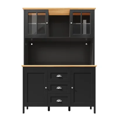 Produktbild von Flieks Küche Hochschrank mit Led, Küchenschrank mit Schubladen und Türen, Sideboard mit höhenverstellbaren Einlegeböden, 120x40x179cm, Schwarz