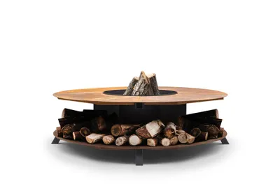 Immagine prodotto di Favilla Fuji, cesto per il fuoco in acciaio Corten - resistente alle intemperie con finitura patinata, incl. posacenere e contenitore per legna 120×120