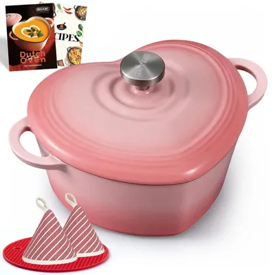 Herzförmiger Dutch Oven 2QT, emailliertes Gusseisen, rosa, ofenfest