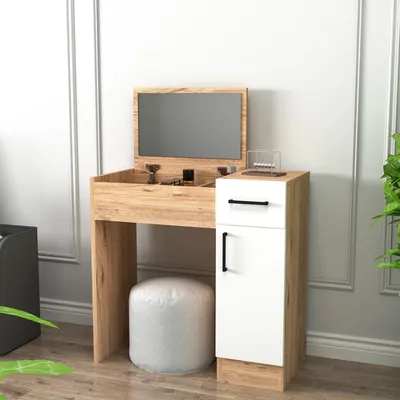 Produktbild von Skye Decor, Inci - Atlantic Pine, White, Schminktisch, Atlantische Kiefer, 100 % MELAMINBESCHICHTETE SPANPLATTEN, 77 x 37,3 x 108,8 cm