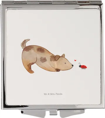 Produktbild von Mr. & Mrs. Panda Kosmetikspiegel Hund Marienkäfer - Weiß - Geschenk, Mischlingshund, Hunde, Klappspiegel, Sprüche, Schminkspiegel, Neugierig, Handspiegel, Taschenspiegel