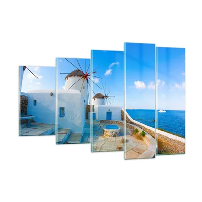 Produktbild von Bilder auf glas - Griechenland Insel Küste Haus - 150x100cm - Glasbilder - Wandbilder - Kunstdruck - zum Aufhängen bereit - Wanddekoration aus Glas - Glas Bilder - Wandbild auf Glas - GEG150x100-2424