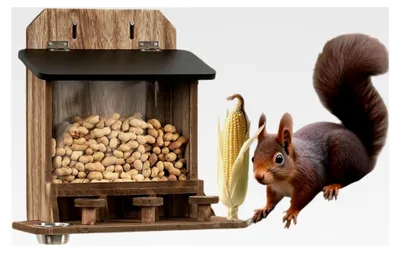 Produktbild von Eichhörnchen Futterhaus - wasserdichte Futterstation aus Holz - Futterhäuschen für Eichhörnchen | Für Haustier-Futterstation im Freien