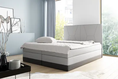 Produktbild von Boxspringbett Schlafzimmerbett VELARO 160x200cm Hellgrau-Schwarz