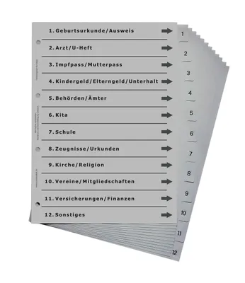 Produktbild von europrotokoll Ordnerregister für Kinder, durchdachtes Register für DIN A4 Ordner, Babyordner, Kinderordner für Mama, Papa, Eltern, lichtgrau