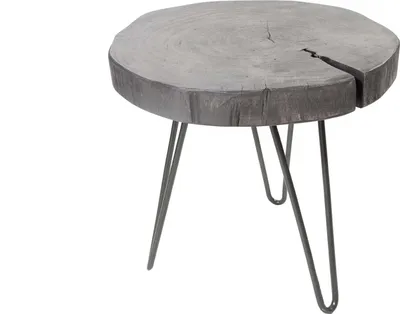 Immagine prodotto di riess-ambiente Tavolino rotondo GOA 45 cm grigio Legno massello di acacia Disco di legno Gambe a forcella in metallo Tavolino da salotto Tavolo