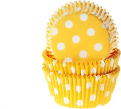 Produktbild von 50 Muffinförmchen gelb, weiß gepunktet