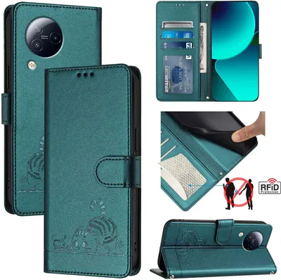 Produktbild von Leder Hülle für Xiaomi Civi 3 Süße Katze Flip Case Brieftasche Schutzhülle mit Standfunktion Grün