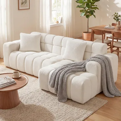 Produktbild von okwish Modulares Sofa,3-Sitzer-Sofa,L-förmiges Sofa mit Armlehnen,Ecksofa,Kubisches Sofa-Design,für Wohnzimmer und Schlafzimmer,Weiß
