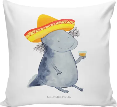 Produktbild von Mr. & Mrs. Panda kuschelkissen 40x40 Axolotl Tequila - Weiß - Geschenk, Kissen, Party, Sofakissen, Urlaub, Deko, Mexiko, trinken, Sombrero, Polster, Zierkissen, Sofa