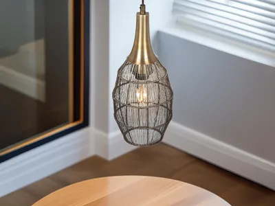 Produktbild von LED Pendelleuchte Lampenschirm Drahtgeflecht Esszimmerlampe Altmessing, Ø26cm