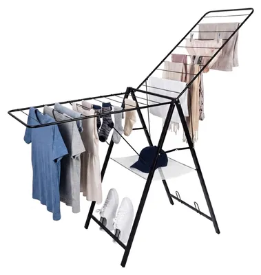 Obrázek produktu pro Relaxdays, skládací sušák na prádlo, rozměry: 104,5 x 171 x 58 cm, 2 nastavitelné křídla, kov, černá barva