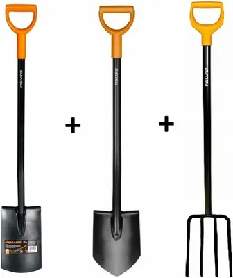 Produktbild von Solid Set Fiskars 131413 SPATEN + Fiskars 131403 GARTENSPATEN + 1003458 GABEL