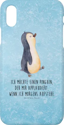 Produktbild von Mr. & Mrs. Panda Iphone 10 Handyhülle Pinguin marschieren - Eisblau - Geschenk, Handy, Bruder, Unausgeschlafen, Pinguine, Familie, Aufstehen, X, Cover, Spazieren, Hülle