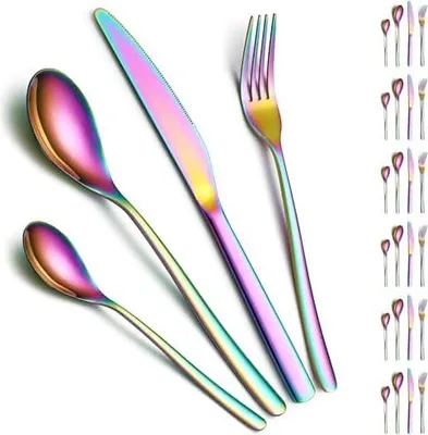 Produktbild von Bestecksets 24 Teile Service für 6, ReaNea Regenbogen Titanium Plating Besteck Set Include Abendessen Messer, Abendessen Löffel, Abendessen Gabeln, Teelöffel, spülmaschinenfest