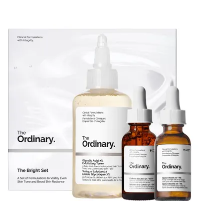 Imagen del producto de Tónico exfoliante con ácido glicólico 7%, 100 ml / Sérum con alfa arbutina 2% + ácido hialurónico 3%, 30 ml / Solución de cafeína 5%, 30 ml. The Ordinary, The Bright Set