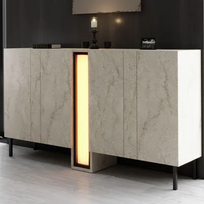 Produktbild von Skye Decor, Hochwertiger Konsolentisch mit RGB-Beleuchtung, Travertin, 155 cm