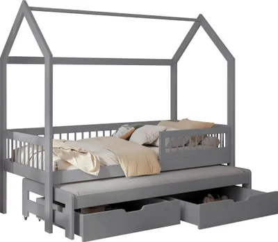 Produktbild von MIRJAN24 Kinderbett Asher 80, Bett mit zwei Bettschubladen, zwei Schlaffläche, Lattenrost, Holzkonstruktion (Farbe: Acryl Grau, Größe: 80x180 cm)