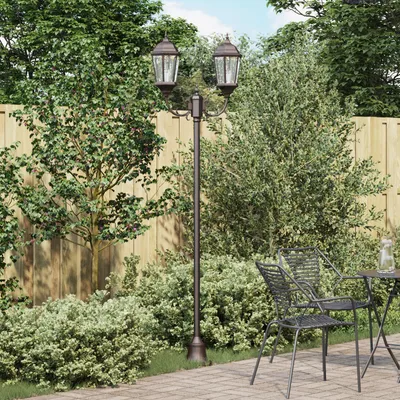 Zdjęcie produktu dla Słup Oświetleniowy Z 2 Lampami E27, Brązowy, 220 Cm, Aluminium. Lumarko!