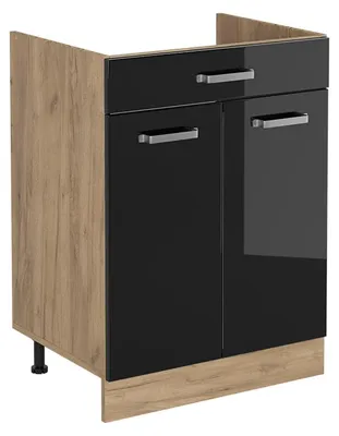 Produktbild von Küchenunterschrank Vicco R-Line Schwarz Hochglanz/Goldkraft Eiche 60 cm mit Schublade ohne Arbeitsplatte, Model 61218