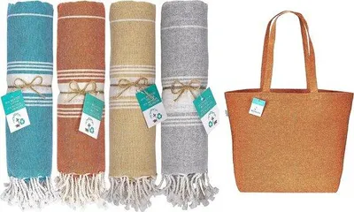 Imagen del producto de Toalla de playa Unyqoos® fabricada con 80% algodón reciclado y 20% poliéster reciclado, tamaño XXL (90x170 cm), 180 g/m², de secado rápido, ultraligera y suave – Juego de 4 colores