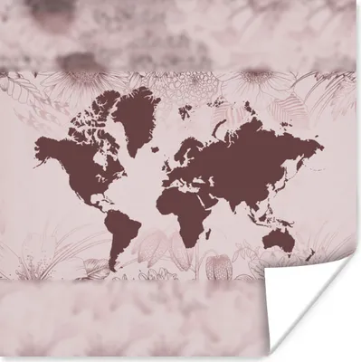 Produktbild von MuchoWow® Poster Weltkarte - Blume - Rot 75x75 cm - Wand Dekoration